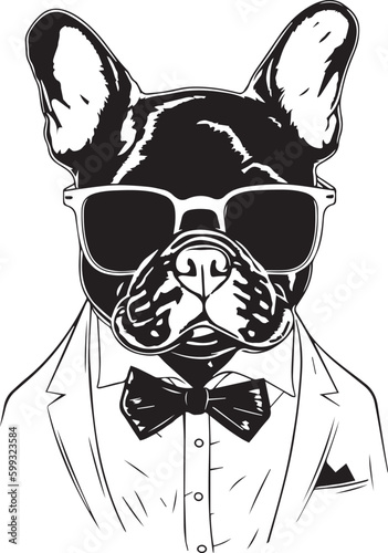 French bulldog in a business suit and sun glasses Vector Illustration, SVG