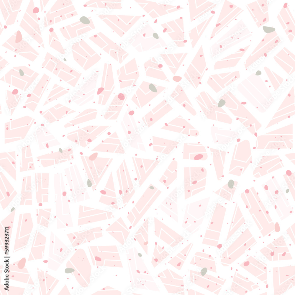 Pink Terrazzo vector seamless pattern. Grains, stones textured background for textile, fabric, fasion