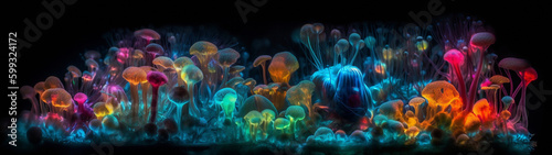 A colorful abstract 3d image of the biological environment observed through a microscope. Colorful rich background with soft colors on a dark background. High quality illustration © NeuroSky