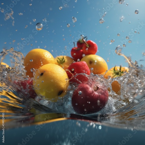 water fruit strawberry drop healthy food green fresh vitamin background health. Generative AI.