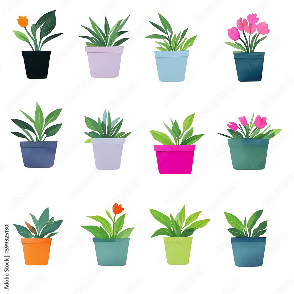 イラスト素材: 植木鉢と花・植物 イラスト素材: 植木鉢と花・植物