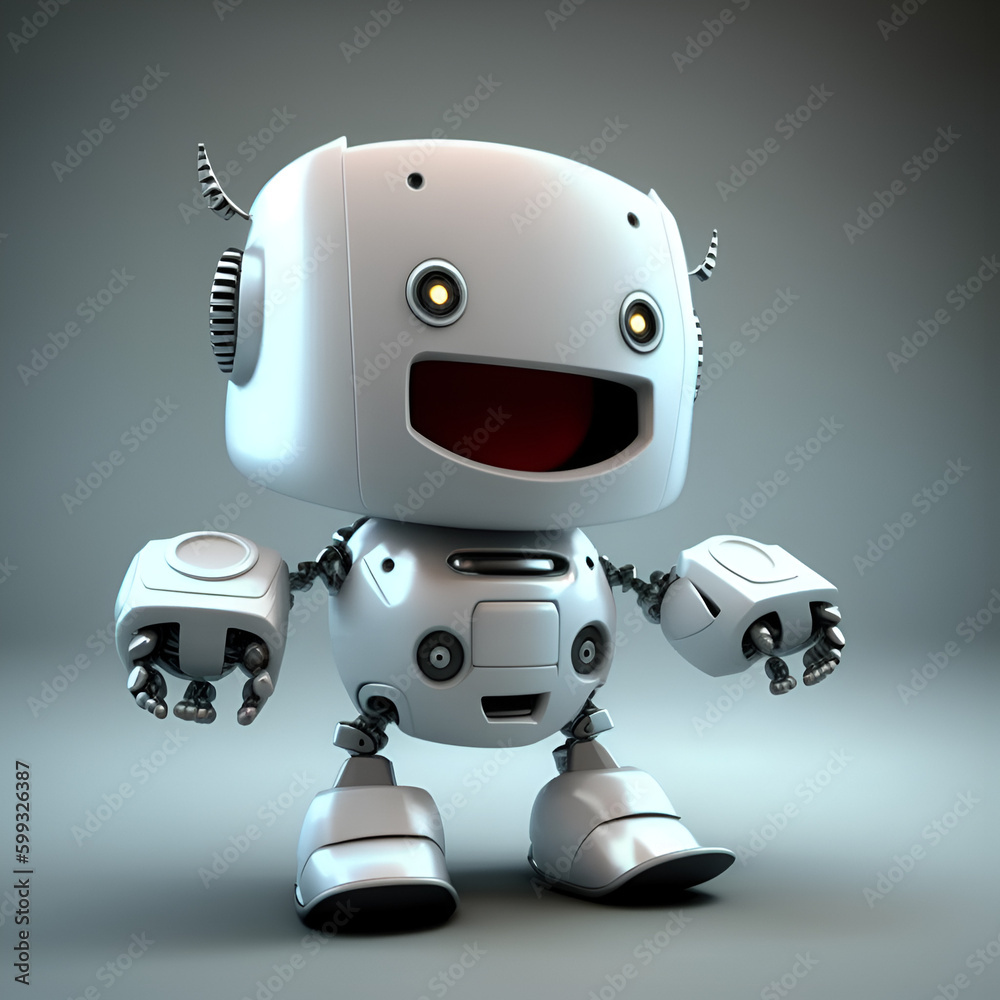 Naklejka premium Credible_Robot_smiling_volumetric_lighting