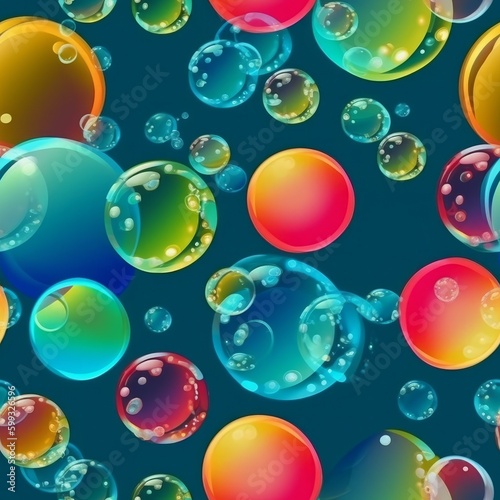 Seamless pattern with soap bubbles. Made with Generative AI.