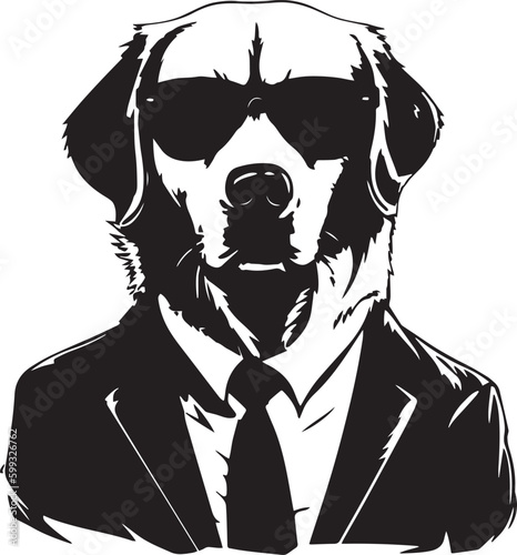 Golden retriever dog in a business suit and sun glasses Vector Illustration, SVG