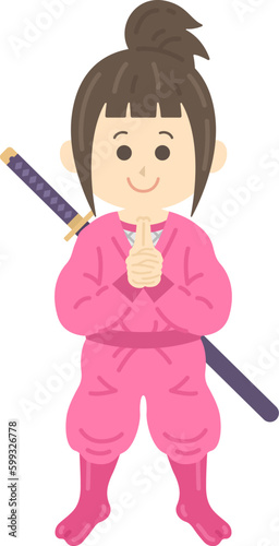 印を結ぶ、くノ一（女忍者）のイラスト