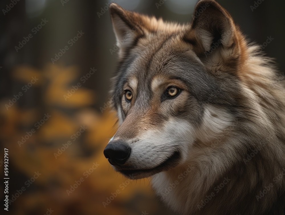 Captivating Gray Wolf in Nature, AI Generated