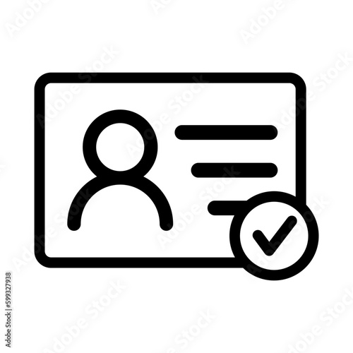 ID Card icon set. ID Card with Circle tick approved symbol. Driver's license Identification card simple black style sign for apps and website, vector illustration.