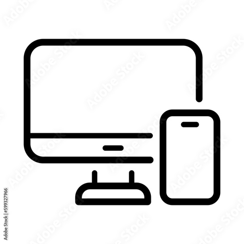 Modern computer monitor screen in line style icon, Device symbol, desktop, smartphone, tablet simple black style sign for apps and website, vector illustration.