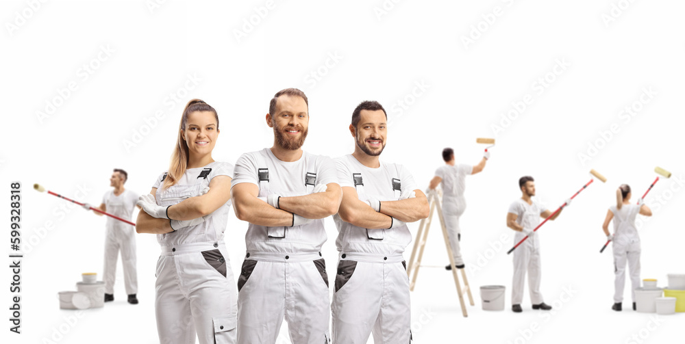 Obraz premium Team of professional painters decorating a wall