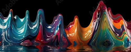  Abstract wide Horizontal background  multi-colored molten glass. Liquid flow texture. Fluid art Abtract-themed  photorealistic illustrations in JPG. generative ai