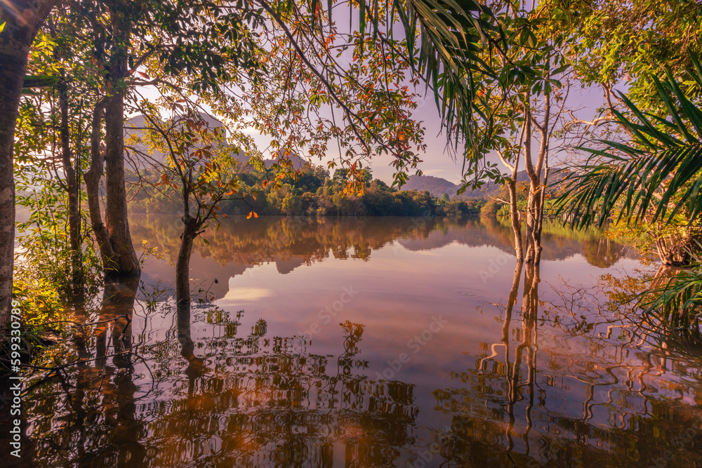 The natural background of the beautiful twilight sky, the surrounding atmosphere (trees, rivers, mountains) is a beautiful view of the journey, the view point. The natural background of the beautiful twilight sky, the surrounding atmosphere (trees, rivers, mountains) is a beautiful view of the journey, the view point.