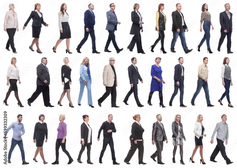 group of successful business people in motion isolated group of successful business people in motion isolated