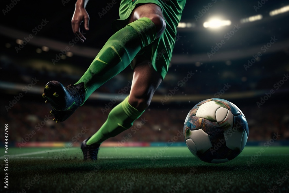 foot soccer football kick sport stadium goal ball game competition. Generative AI.
