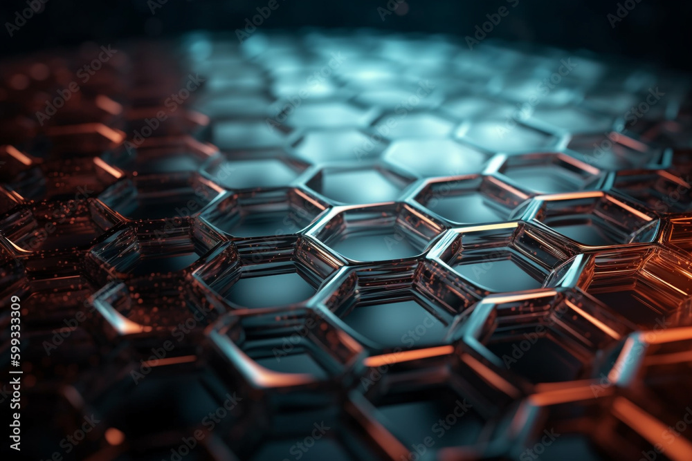 Fototapeta premium close up of hexagons tech background ai generative