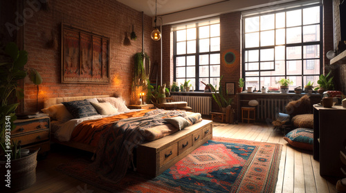 Stylish Modern Boho Style Bedroom Loft in Downtown New York City