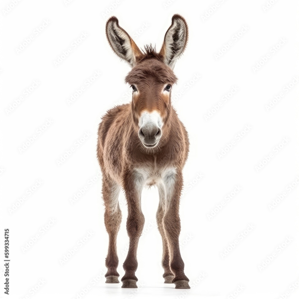 Baby Donkey isolated on white (generative AI)