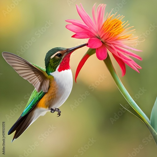 Hummingbird sipping nectar from a blossom