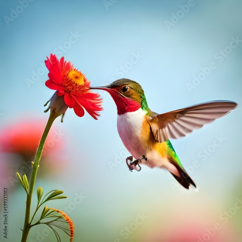 Hummingbird sipping nectar from a blossom