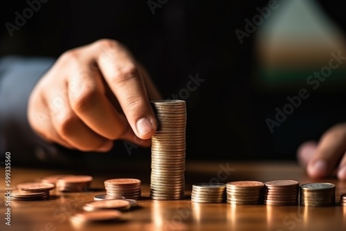 Businessman putting increasing coins stacking and graph money saving and deposit for investment to get profit 