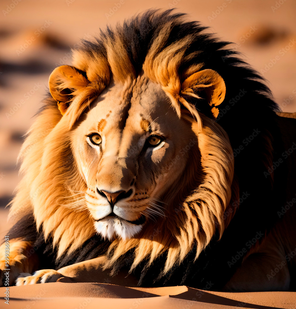 Fototapeta premium The lion's head. Close up photo. Generative AI