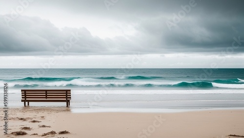 Wooden bench on a sandy beach  generative ai