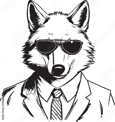 Wolf in a business suit and sun glasses Vector Illustration, SVG