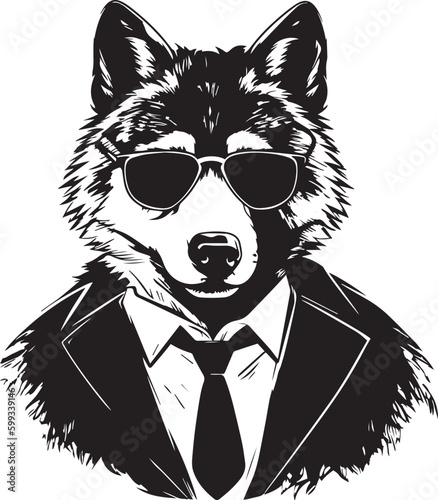 Wolf in a business suit and sun glasses Vector Illustration, SVG