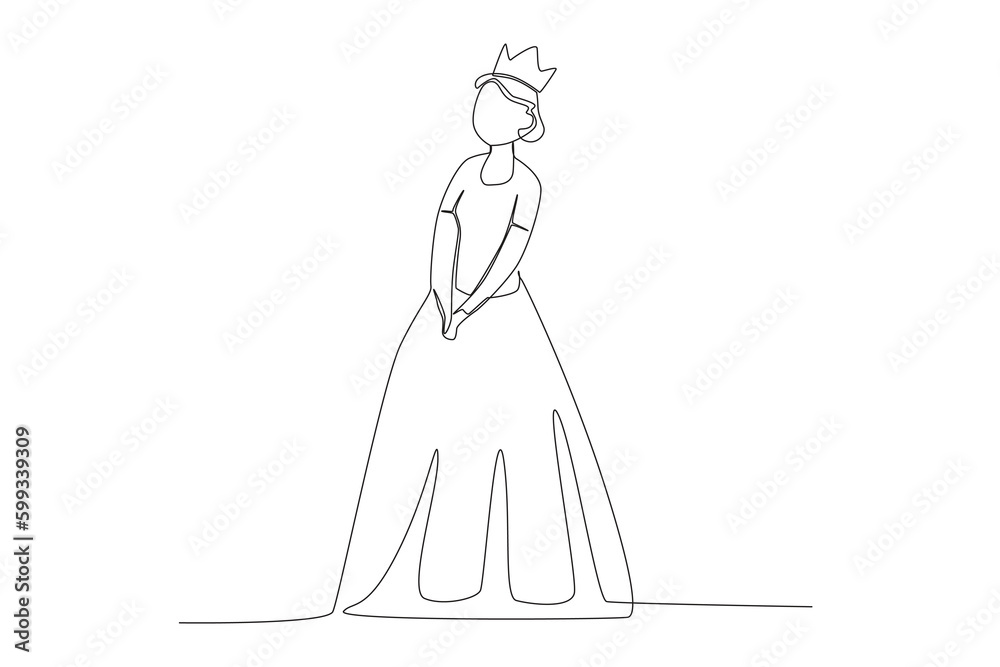 A beautiful queen with a crown on her head. Queen one-line drawing A beautiful queen with a crown on her head. Queen one-line drawing