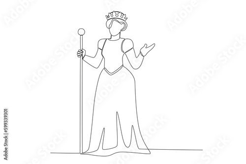 A queen holding a scepter. Queen one-line drawing