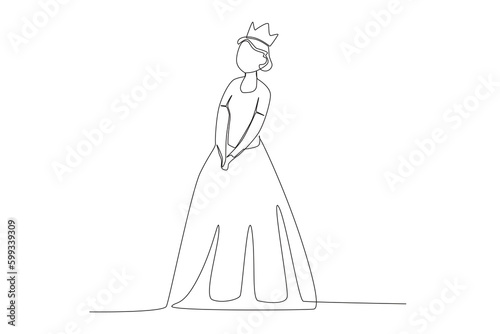 A beautiful queen with a crown on her head. Queen one-line drawing
