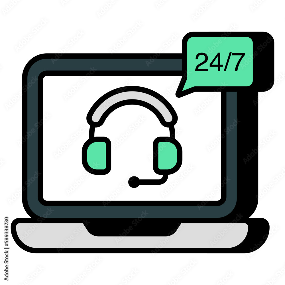 24/7 hr helpline icon in flat design 24/7 hr helpline icon in flat design