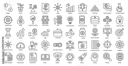 Investment Thin Line Icons Finance Business Capital Outline Icons in Black