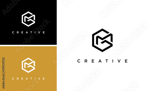 geometric letter GM MG logo design with polygon shape vector