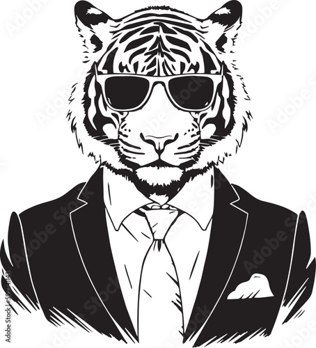 Tiger in a business suit and sun glasses Vector Illustration, SVG