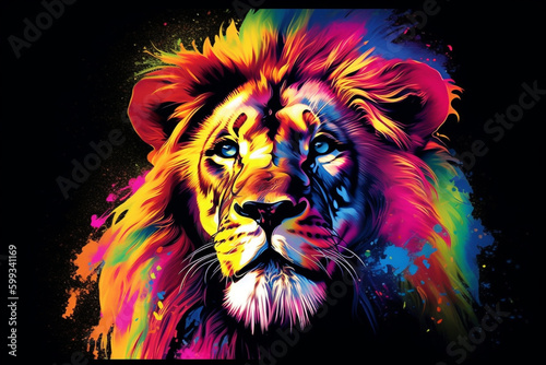 Generative AI of colorful and beautiful lion. 