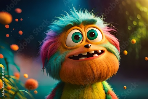 Cute furry Colorful monster. Generative AI