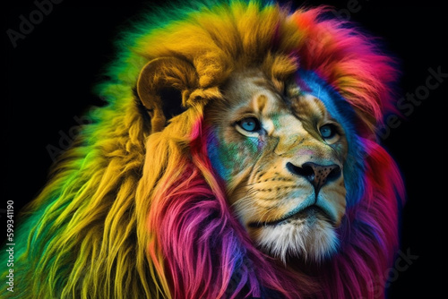 Generative AI of colorful and beautiful lion.  © belyaaa