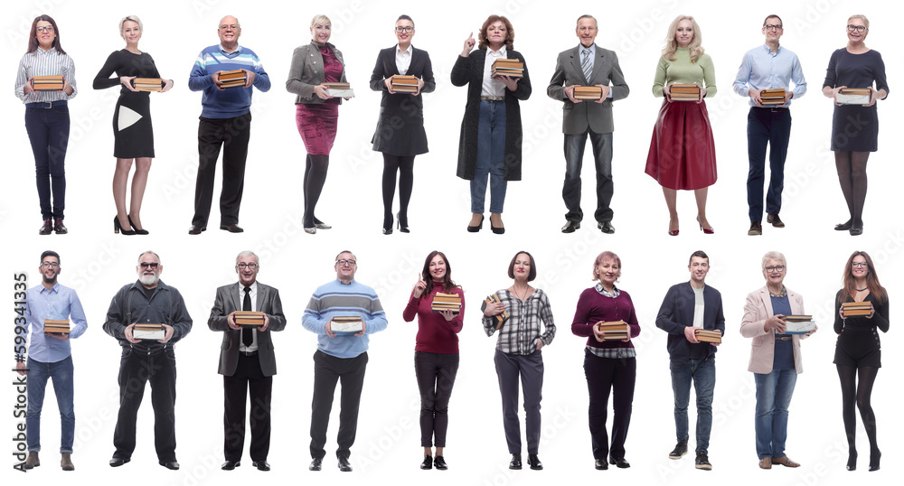 Obraz premium group of people holding books in hands isolated on white