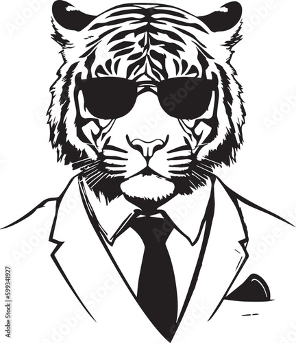 Tiger in a business suit and sun glasses Vector Illustration, SVG