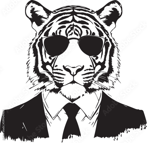 Tiger in a business suit and sun glasses Vector Illustration, SVG