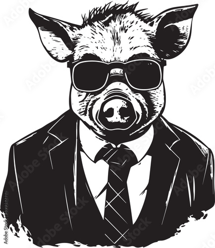 Pig in a business suit and sun glasses Vector Illustration, SVG photo