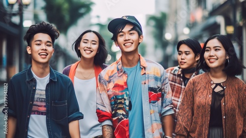 Portrait A group of Indonesian Generation Z in the City, Generative AI photo