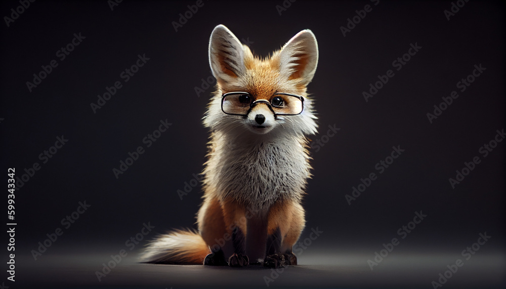 Cute little colorful fox with glasses Ai generated image Cute little colorful fox with glasses Ai generated image