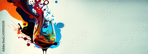 Obraz na płótnie bright, colorful abstract banner with a glass of splashing wine. Generative AI w salonie