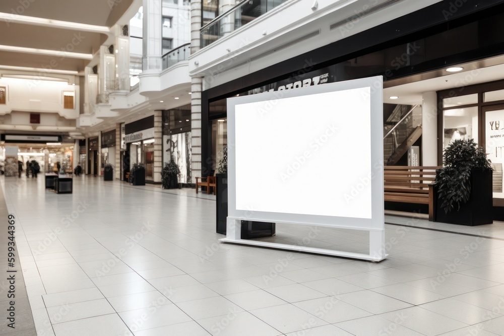Blank Signboard Mockup Positioned in a Lively Shopping Center