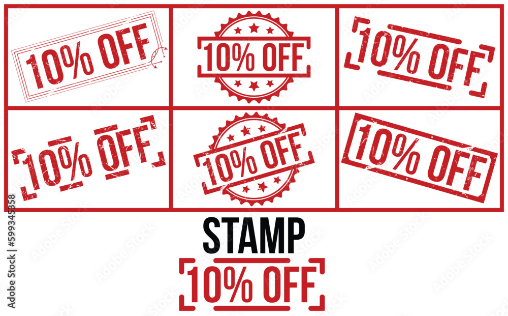 10% off red rubber stamp on white background. 10% off Rubber Stamp. 10% off red rubber stamp on white background. 10% off Rubber Stamp.