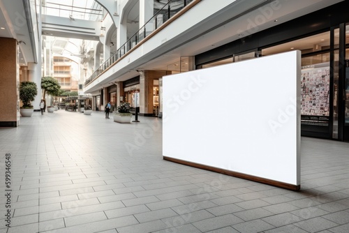 Spotless White Signboard in a Bustling Public Shopping Area
