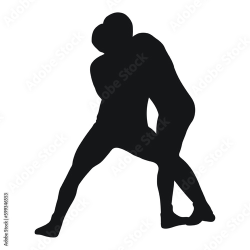 Vector black silhouette of a wrestler. Wrestling, duel, fight, struggle, combating. Greco Roman, freestyle, collegiate, scholastic, amateur  wrestling