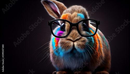 Cute little colorful happy easter rabbit fox with glasses Ai generated image