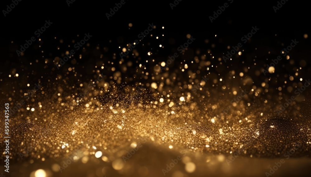 Golden flying glitter on black background Golden flying glitter on black background